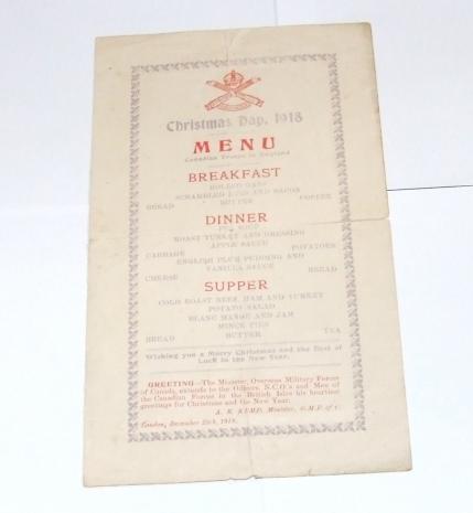 Machine Gun Corps Christmas Menu